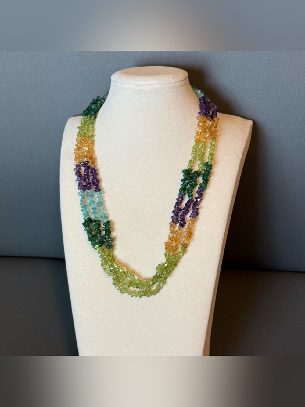 Multicolor Gemstone Layered Necklace 19”